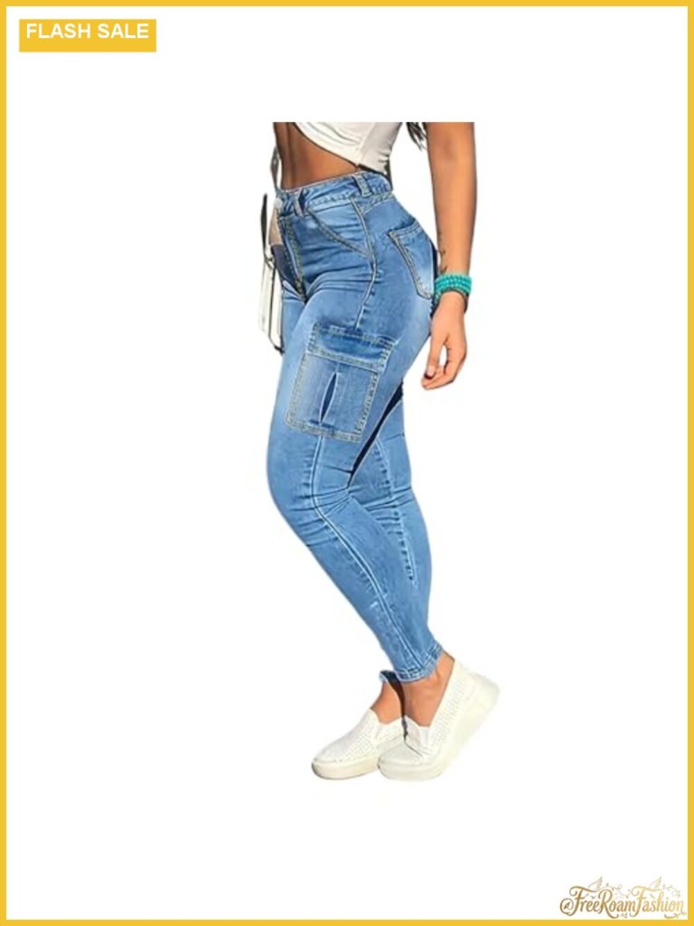 High Waisted Skinny Cargo Jeans for Women - Stretchy 6 Pocket